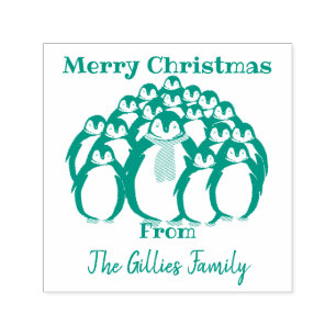 "God jul" Penguin-familjen Självfärgande Stämpel