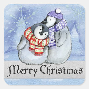 God jul Penguin Fyrkantigt Klistermärke