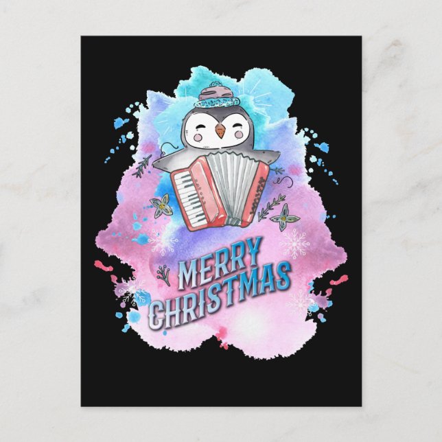 God jul Penguin Gift Accordion Penguin Vykort (Framsida)