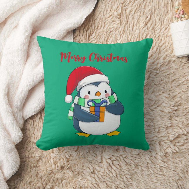God jul Penguin med Gift Dekorativ kudde (Filt)