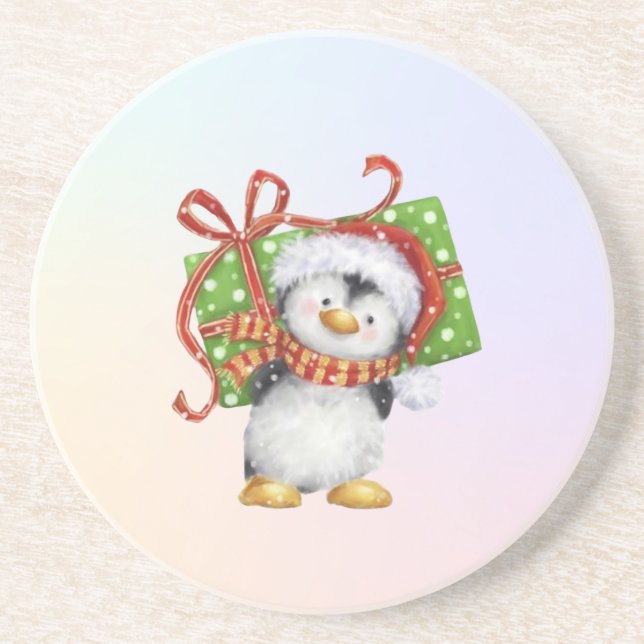 God Jul Penguin med Gift - Helgdag Deco Underlägg (Framsidan)