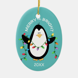 God Jul Penguin Roligt Blue Oval Julgransprydnad Keramik