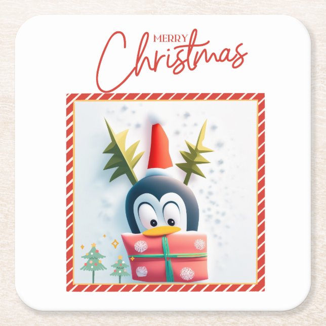 God jul Penguin Underlägg Papper Kvadrat (Framsidan)