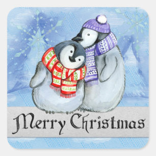 God jul Penguins Fyrkantigt Klistermärke