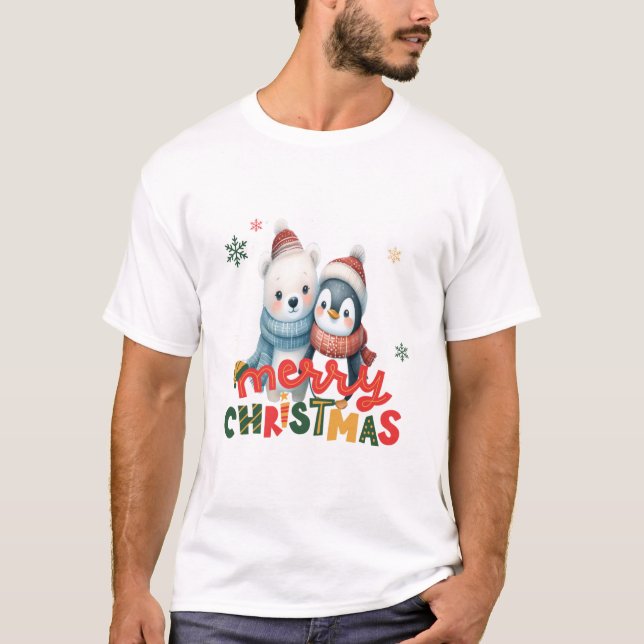 God jul Penguins Hugger - Cute Helgdag T Shirt (Framsida)