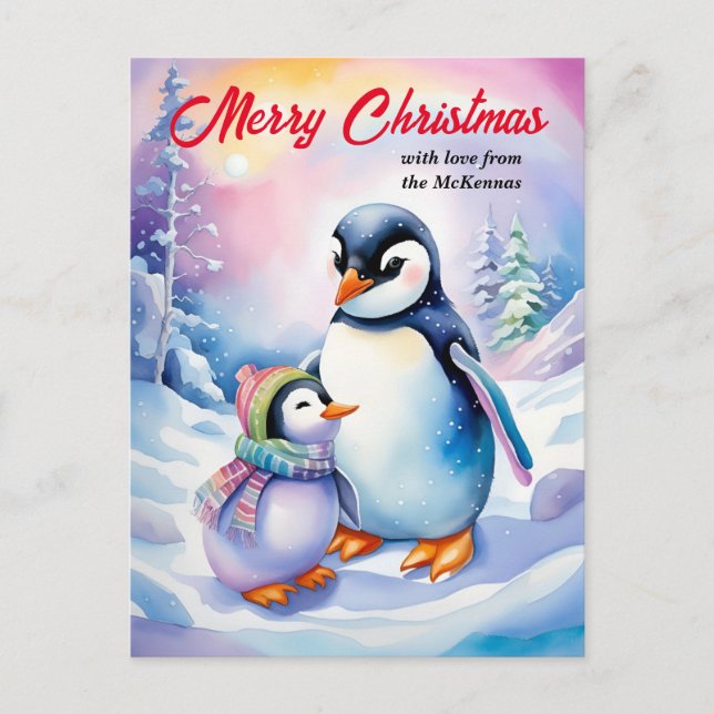 God jul - Penguins, nya årstidsmedelvärden för mat Helg Vykort (Framsida)