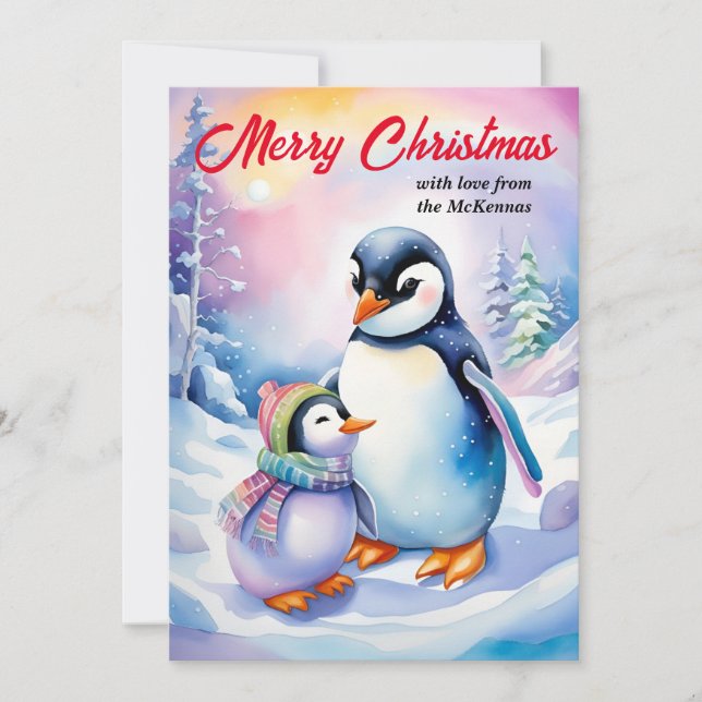 God jul - Penguins, nya årstidsmedelvärden för mat Julkort (Framsida)