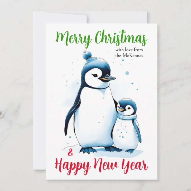 God jul - Penguins, nya årstidsmedelvärden för mat Julkort (Framsida)