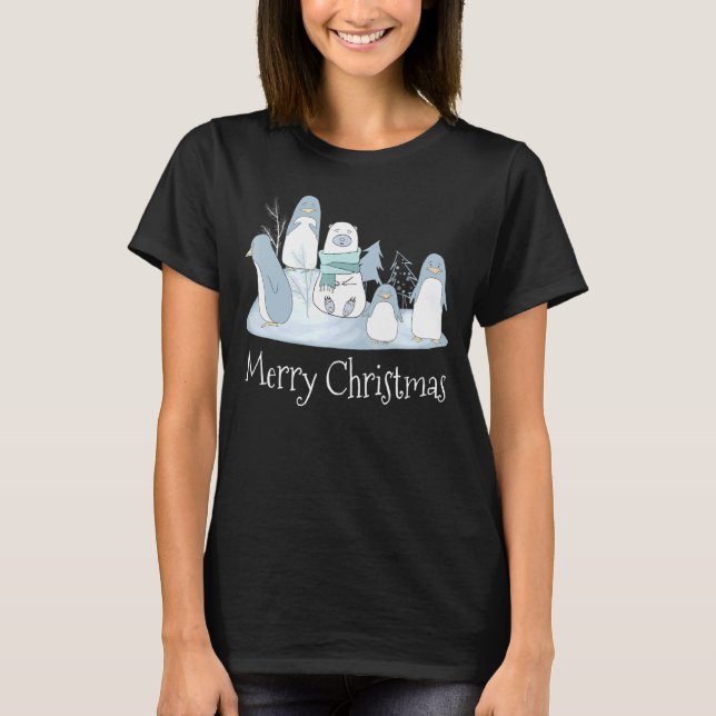 God jul Penguins Polar Bear Pop Art Chris T Shirt (Framsida)