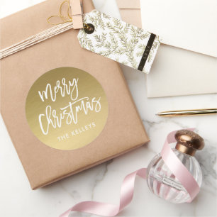 God jul Penselskript Guld Personlig Runt Klistermärke