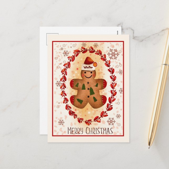 God jul Pepparkaksgubbe Helg Vykort (Fram/Back In Situ)