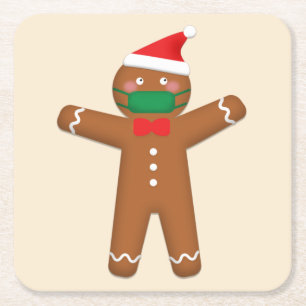 God jul Pepparkaksgubbe i Ansikte Mask 2020 Underlägg Papper Kvadrat