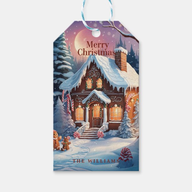 God Jul Pepparkakshus Brun Snö Presentetikett (Framsidan)