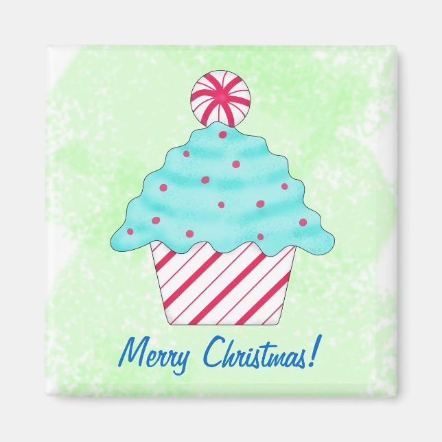 God jul Peppermint Cuptårta Art Grönt Magnet (Framsidan)