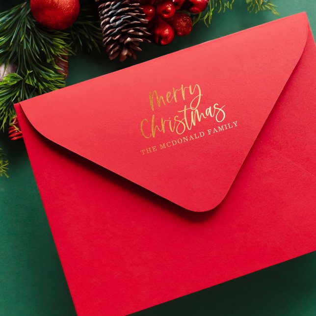 God jul Personlig  Family Namn Stämpel (Merry Christmas Script Personalized Family Name Rubber Stamp)