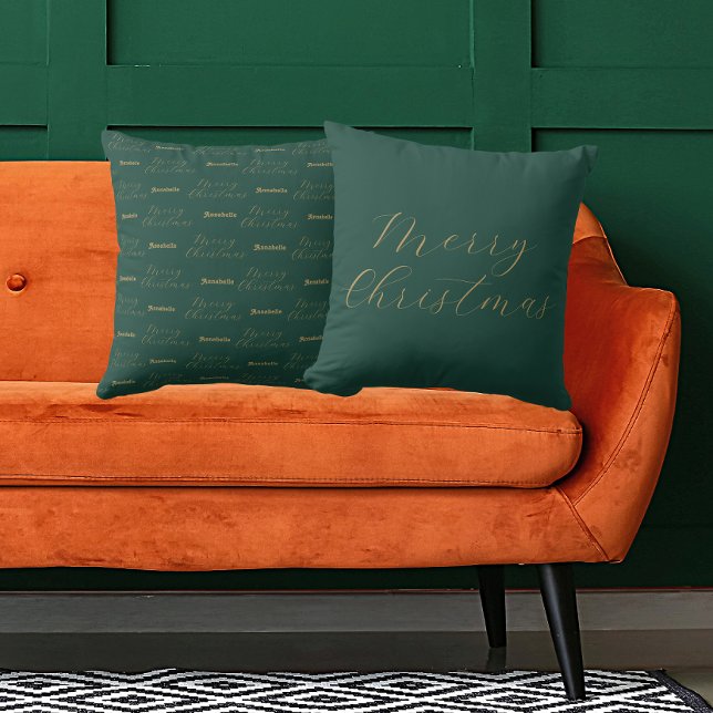 God jul Personlig Namn Grönt Kudde (Front And Back)