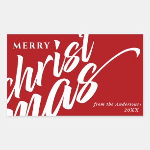 God jul Personlig Namn Modern Bold Red Rektangulärt Klistermärke
