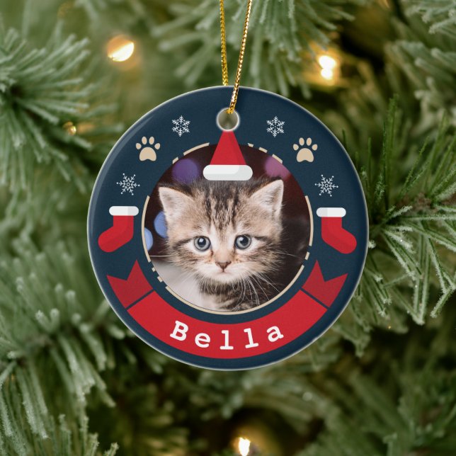 God jul, Personlig Pet Cat Photo Helgdag Julgransprydnad Keramik (Träd)