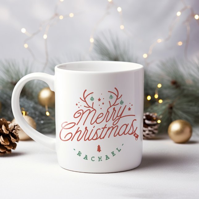 God jul Personlig Reindeer Antlers Jumbo Mugg (Merry Christmas Personalized Reindeer Antlers Giant Coffee Mug)