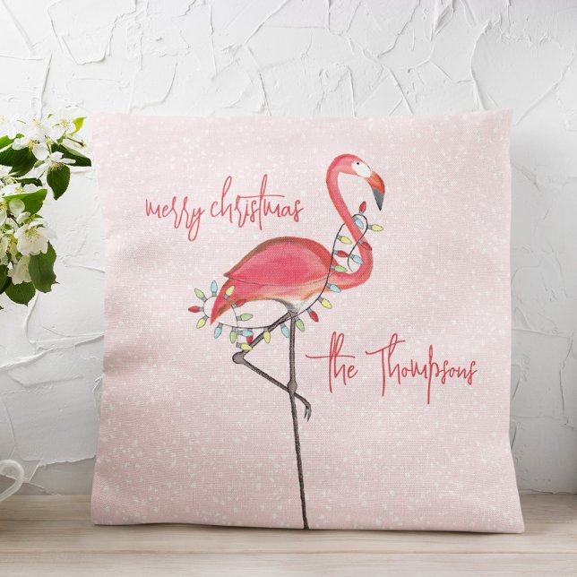 God jul Personlig Rosa Flamingo Kudde (Christmas "Merry Christmas" cute whimsical pink flamingo throw pillow)