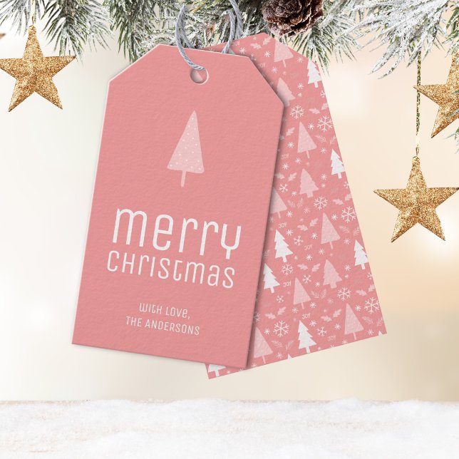 God Jul Personlig Rosa Presentetikett (Merry Christmas Personalized Blush Pink Gift Tags)