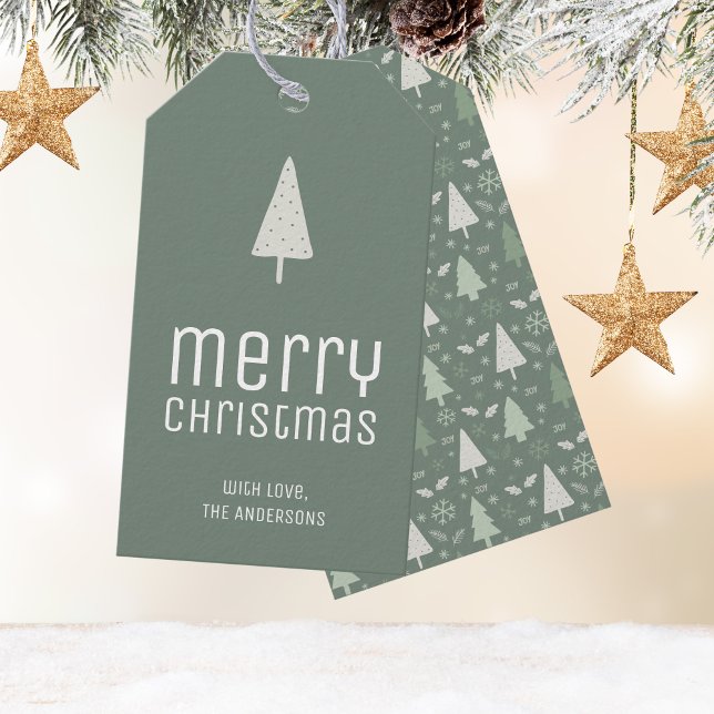 God Jul Personlig Sagegrön Presentetikett (Merry Christmas Personalized Sage Green Gift Tags)