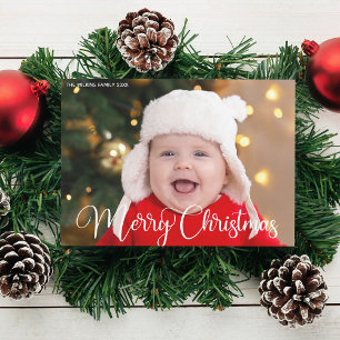 God jul Personlig White Script Photo Julkort