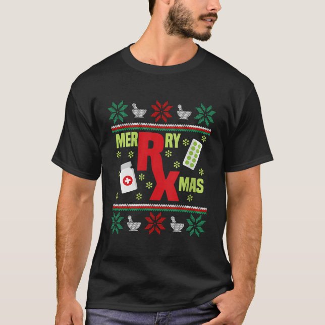 God jul Pharmacy Tech Pharmacist Ugly jul T Shirt (Framsida)