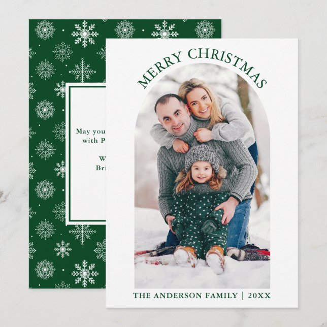 God jul Photo Arch Snöflingor Grönt Julkort (Fram/baksida)