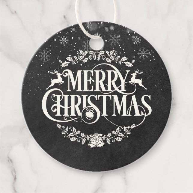 God jul Photo Black and White Chalkboard Gåvor Etiketter (Framsida)