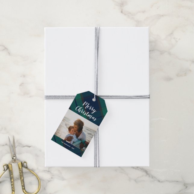 God jul Photo Black Watch Tartan Play Presentetikett (Med Snöre)