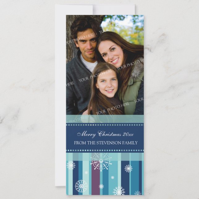 god jul Photo Card Teal Lila Snöflingor Julkort (Framsida)