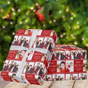 God jul Photo Collage Cute Anpassningsbar Red Presentpapper