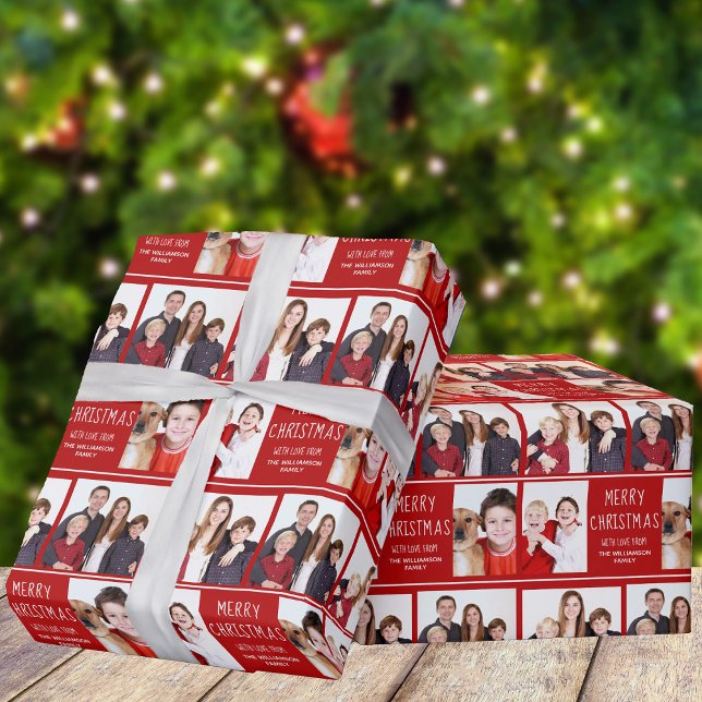 God jul Photo Collage Cute Anpassningsbar Red Presentpapper (Skapare uppladdad)