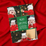 God jul Photo Collage Cute Grönt Modern Julkort<br><div class="desc">Det här söta,  moderna God jul-kortet har en klasslayout på fem familjefotografier i en grönt med vit typografi. Det här vackra barnfotokortet har ditt eget barns fotokollage som omger ditt helgdag och familjen namn.</div>