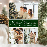 God jul Photo Collage Julkort<br><div class="desc">Det här fantastiska 3-fotokortet med "God jul!" i ett modernt skript och namn och året i ett rent, skarpt, traditionellt typsnitt, både i vitt på mörk grönt med en matchande baksida är perfekt att skicka till din familj och dina vänner. Alla kommer att få nya bilder av din familj från...</div>