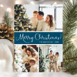 God jul Photo Collage Julkort<br><div class="desc">Det här fantastiska 3-fotokortet med "God jul!" i ett modernt skript och din familj namn och år i ett rent, skarpt, traditionellt teckensnitt med både vita på teal med en matchande baksida är perfekt att skicka till din familj och dina vänner. Alla kommer att få nya bilder av din familj...</div>