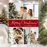 God jul Photo Collage Julkort<br><div class="desc">Det här fantastiska 3-fotokortet med "God jul!" i ett modernt skript och namn och året i ett rent, skarpt, traditionellt typsnitt, både i vitt på rött och med en matchande baksida, är perfekt att skicka till din familj och dina vänner. Alla kommer att få nya bilder av din familj från...</div>