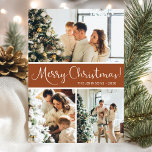 God jul Photo Collage Julkort<br><div class="desc">Det här fantastiska 3-fotokortet med "God jul!" i ett modernt typsnitt och din familj namn och år i ett rent, skarpt, traditionellt typsnitt, både i vitt på terracotta med en matchande baksida är perfekt att skicka till din familj och dina vänner. Alla kommer att få nya bilder av din familj...</div>