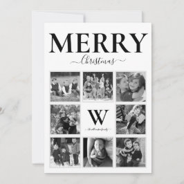god jul Photo Collage Monogram Black White Julkort