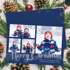 God jul Photo Collage Navy Blue Script Julkort
