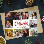 God jul Photo Collage Postcard Vykort<br><div class="desc">God jul Photo Collage Helgdag vycard har 8 familjefotografier,  kalligrafiskript för God jul och namn för familjen längst fram. Anpassa med ditt meddelande på baksidan.</div>
