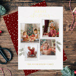 God jul Photo Collage Script Guld<br><div class="desc">Med en 4-fotokollage och en modern God jul-skripttypografi kan du enkelt byta till att lägga till din familj namn och foton. En elegant som ska skickas till vänner och familj den här Julhelgen.</div>