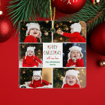 God jul Photo Collage vackra Anpassningsbar Julgransprydnad Keramik<br><div class="desc">Den här söta,  moderna God jul-prydnaden har en klasslayout med 6 familjefotografier på en vit bakgrund med söt röd och grönt typografi. Den här vackra barnpresenten för fotodekorering av helgdag innehåller ditt eget barns fotokollage som omger ditt festliga budskap och familjen namn i grönt.</div>