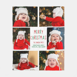 God jul Photo Collage vackra Red Grönt Fleecefilt