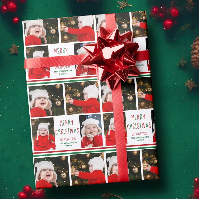 God jul Photo Collage vackra Red Grönt Presentpapper (Skapare uppladdad)