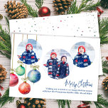 God jul Photo Collage Watercolor Ornaments Julkort<br><div class="desc">Den här designen har ett God jul-fotokort med en fotokollage-mall,  en enkel elegant,  vattenfärg,  röd och grönt,  färgstarka ornament,  med en modern och minimalistisk,  festiv helgdag-kortmall.</div>
