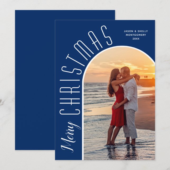 God jul Photo Dusty Navy Blue Julkort (Fram/baksida)