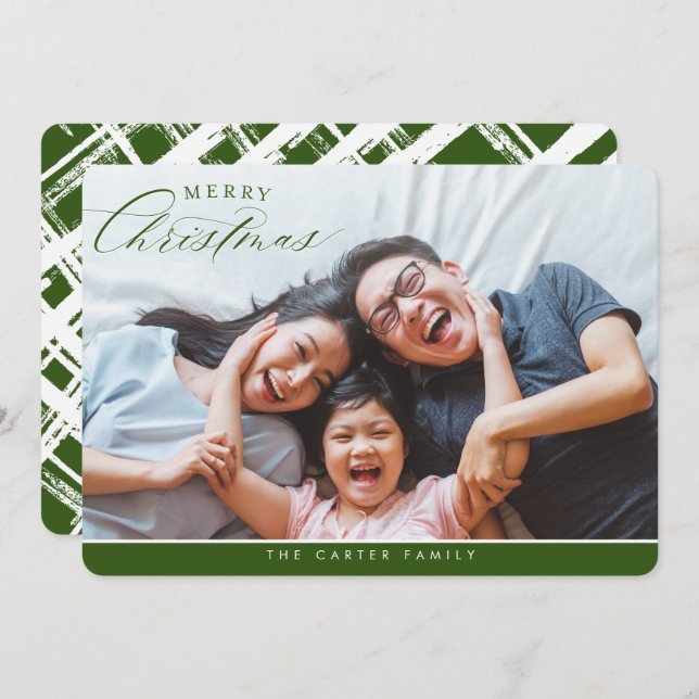 GOD JUL PHOTO elegant calligraphy-grönt Julkort (Fram/baksida)