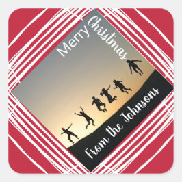 God jul Photo Family Namn Red Gift-etikett Fyrkantigt Klistermärke